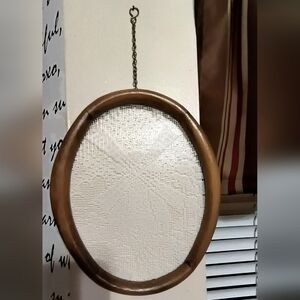 Vintage Hanging Wooden Oval Frames Lace Dutch Windmill